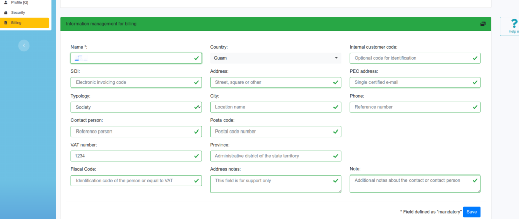 Information billing example