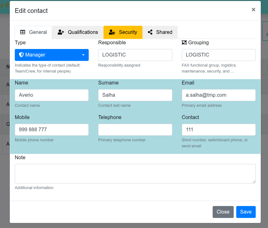 Edit Contact Example