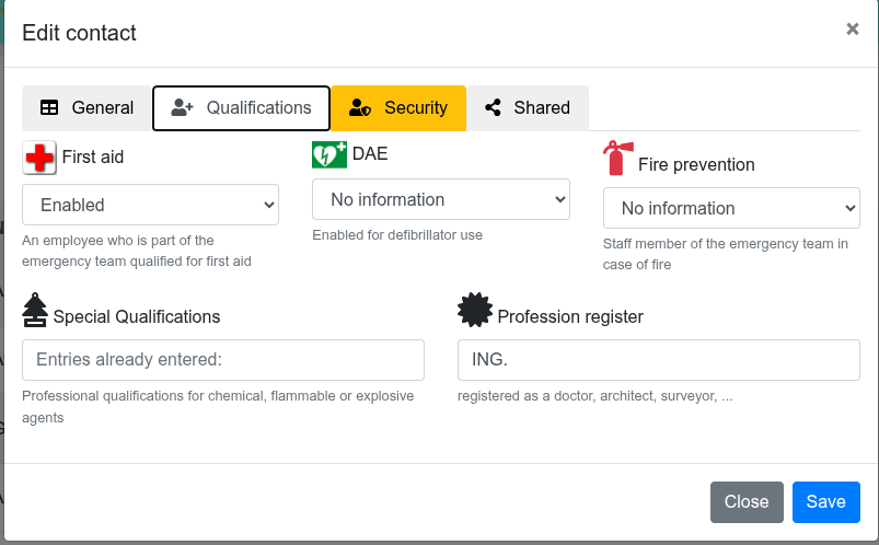 Qualification contact edit