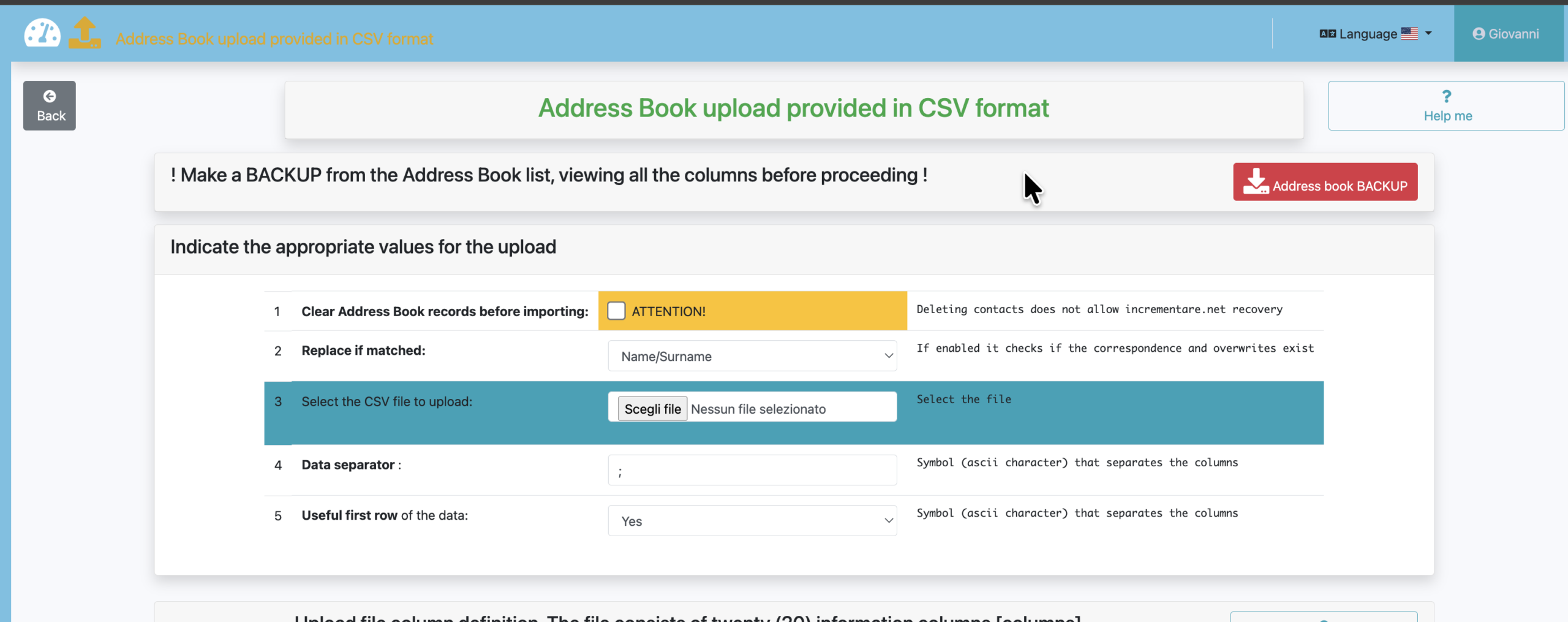 Upload data Address Book